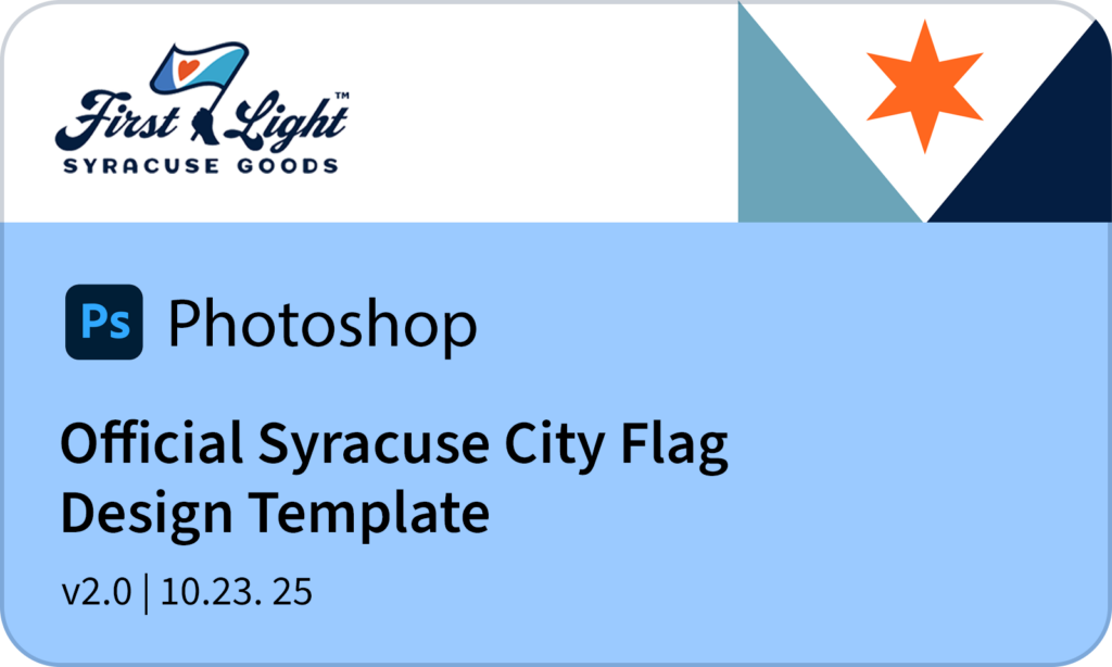 Download card for the Official Syracuse City Flag Design Template, Photoshop format.