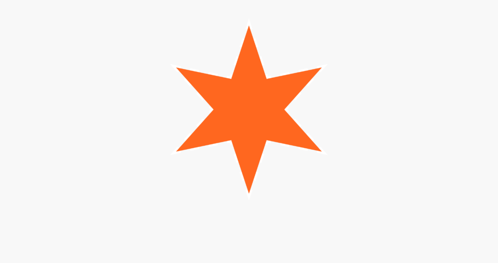 Six-pointed orange star on a light gray background, representing the sun in the Syracuse city flag design.