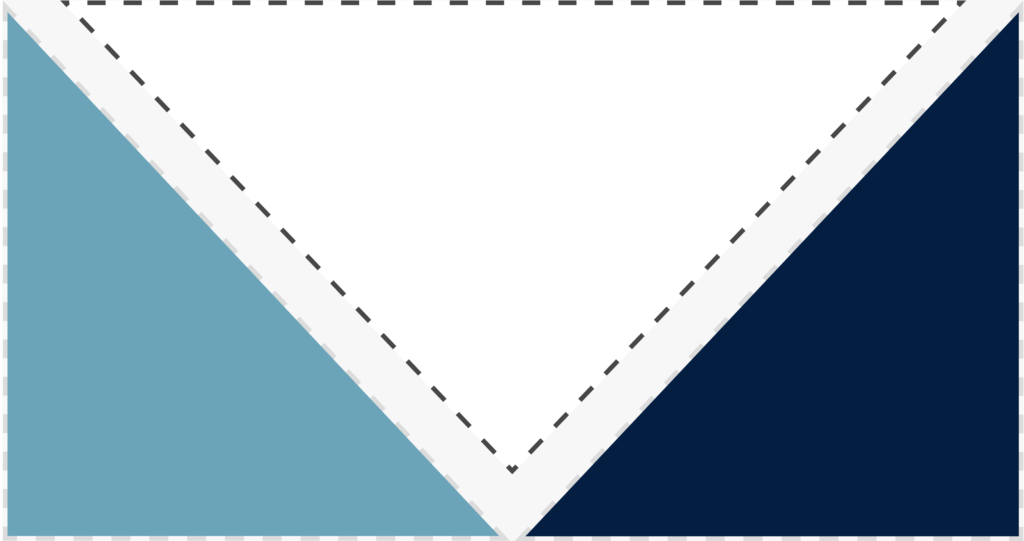 Azure, white, and navy triangles with dashed outline on center triangle, representing Syracuse's past, present, and future on the Syracuse city flag.